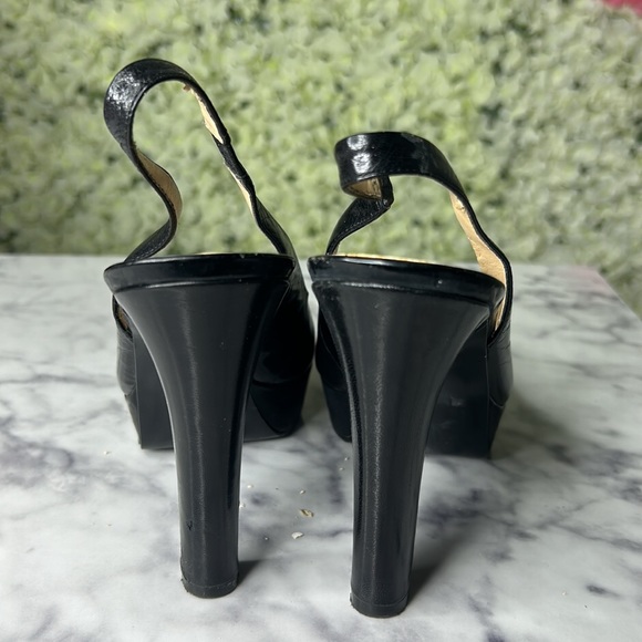 Black Marc Fisher Leathers Sling Back Peep Toe Heels - Picture 5 of 6